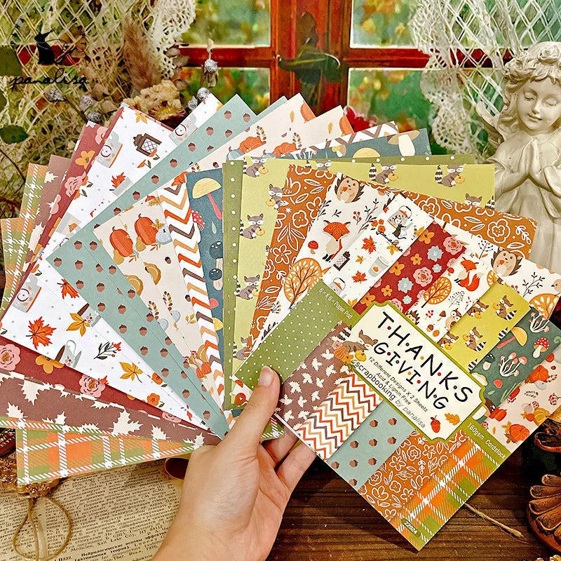 12 Sheet Scrapbooking Paper 15x15cm, Christmas Journal Planner Paper Pad Cardstock Backgrounds Card for DIY Art Craft Decoration