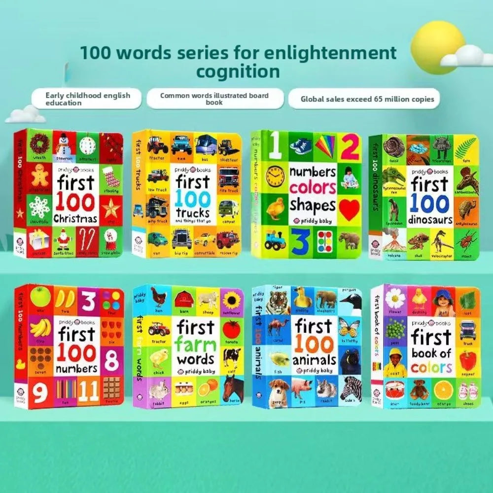 First 100 English Words Cardboard Book Language Learning Aids Vocabulary Building Bedtime Reading Learn to Read for Preschool