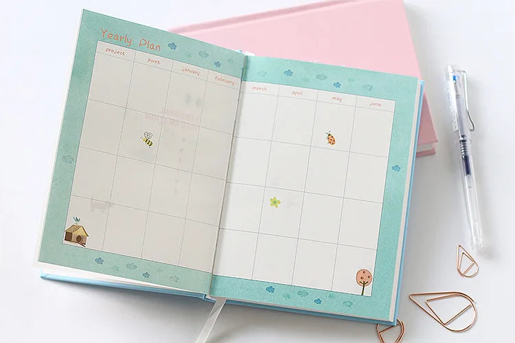 365 Planner Agenda Notebook Colorful Inner Page Illustration Yearly Daily Plan Journal Diary Book Record Life Stationery Gifts