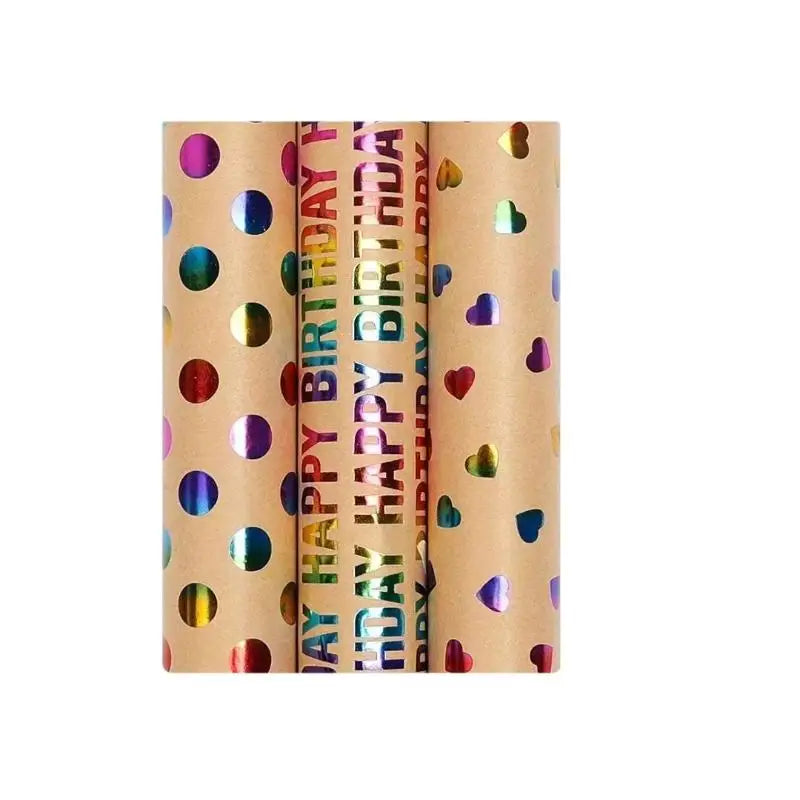 43x300cm Happy Birthday Valentine's Day Gift Wrapping Paper Retro Yellow Kraft Paper Colorful Bronzing Wrapping Paper