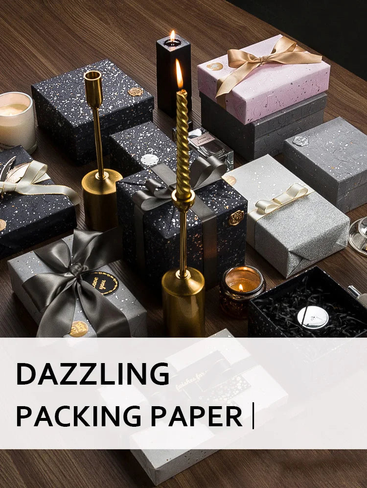Floral Gift Wrap Paper Set - 6 Color Options, Sparkling Gold & Silver Speckles, Waterproof, Ideal for DIY Craft Packaging,