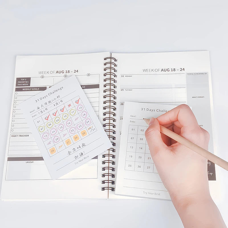 30 Days Planner Daily Challenge Notepad Self-Discipline Checklist Self-adhesive Memo Pads Mini Pocket Checklist Writing Pads