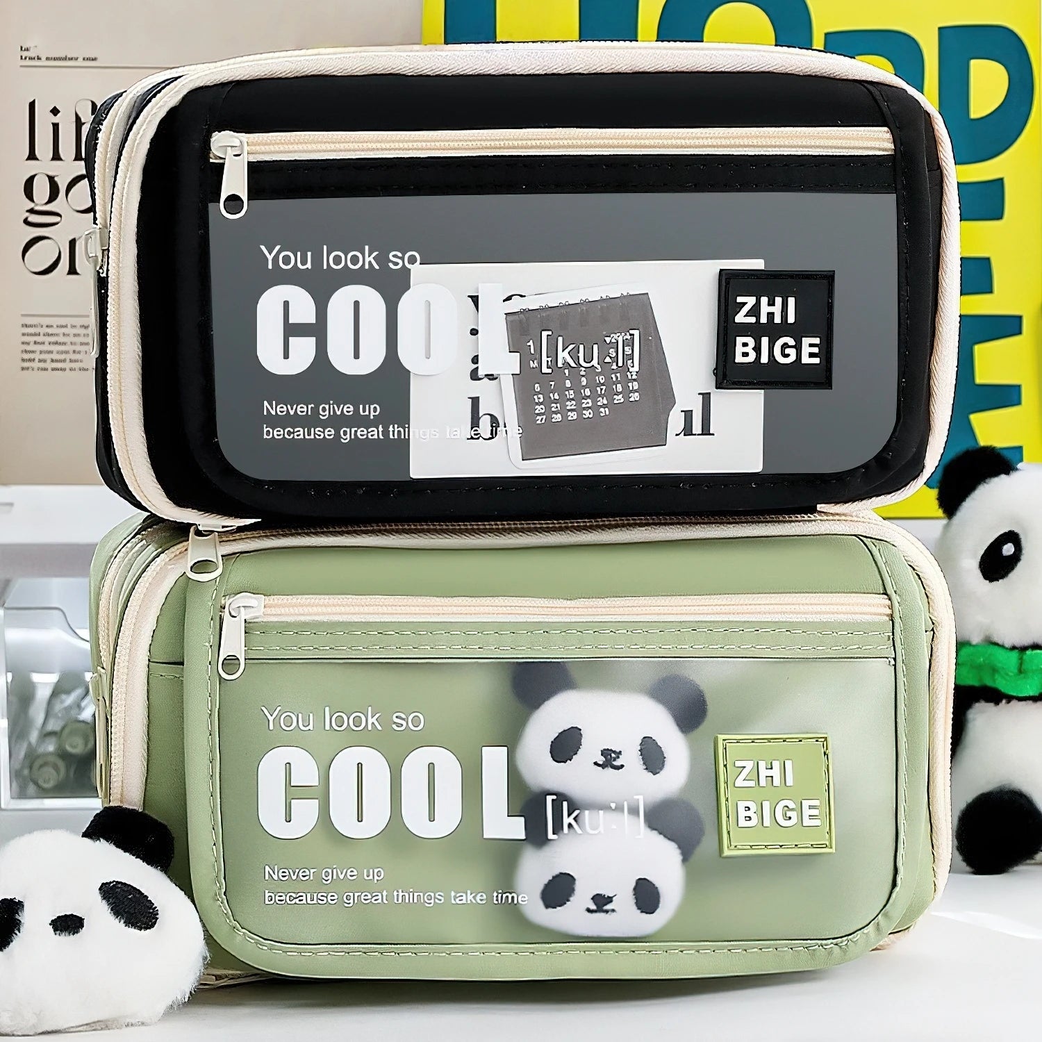Pencil Case - Flip Cover Large Capacity Aesthetic Pencil Pouch with Zipper Mesh Stationery Organizer Pen Pouch A7816