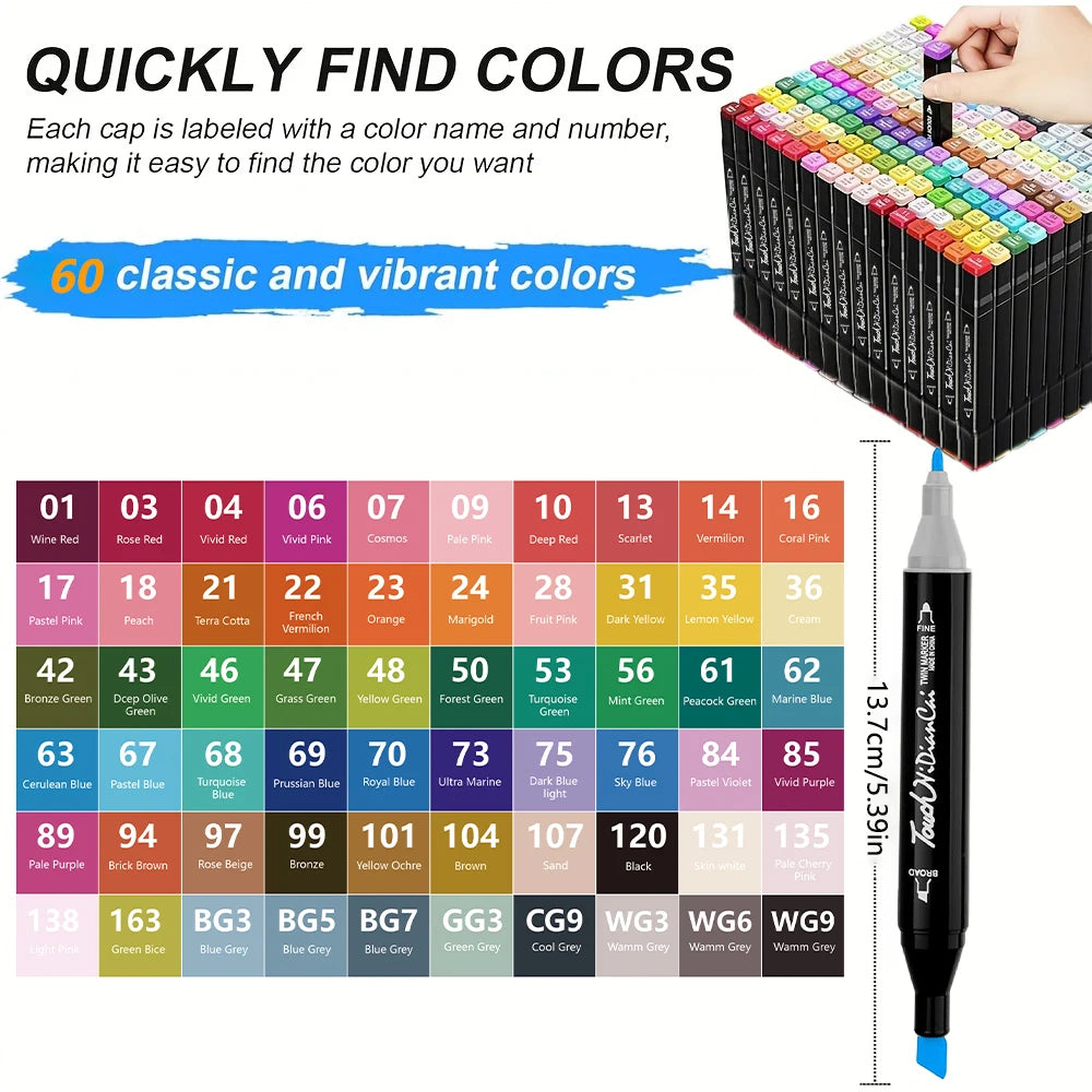 24-168 Colors Alcohol Felt Markers Pens Dual Tip Permanent Artist Art School Supplies Manga Sketching Markers Student Gift