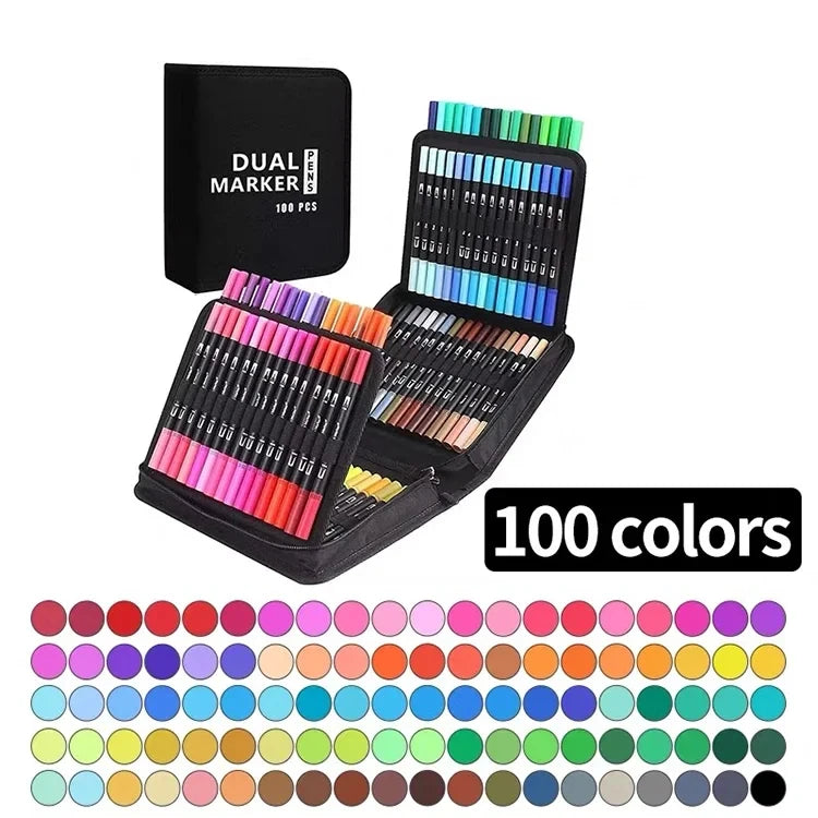 48/60/72/100/120 Colors Dual Tip Brush Marker Pens Watercolour FineLiner Manga Art Accessories Art Supplies Drawing Stationery