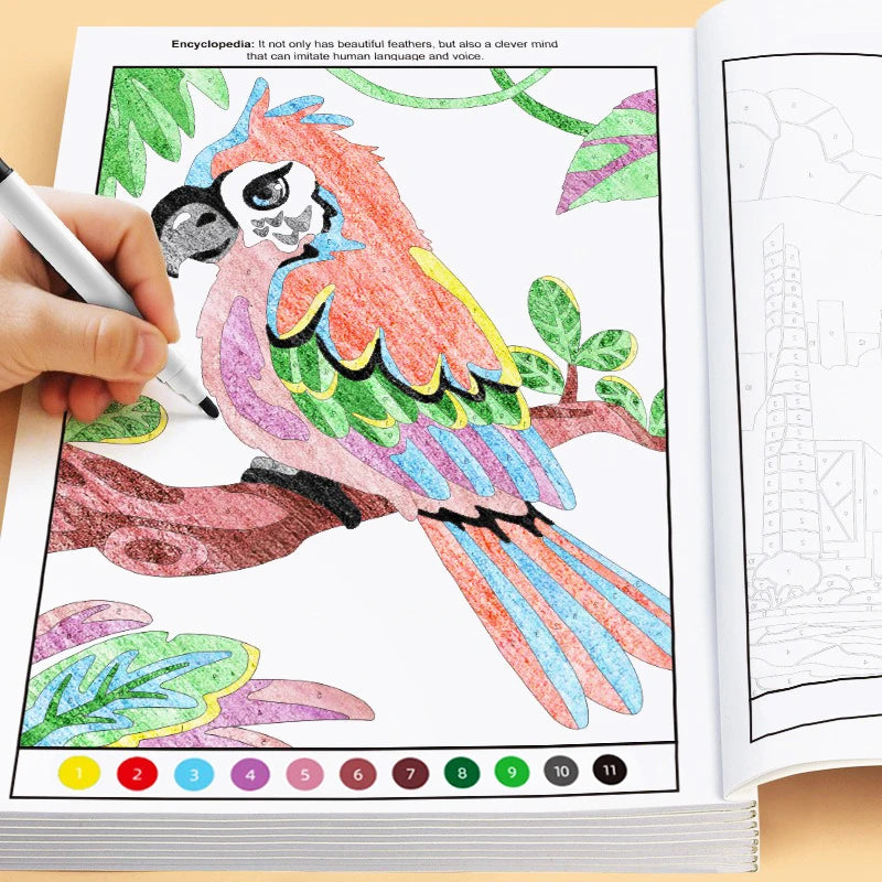 48 Pages with Colorful Pages and Number Instructions, Children's Fun Coloring Book,  Interactive Activity Coloring Book