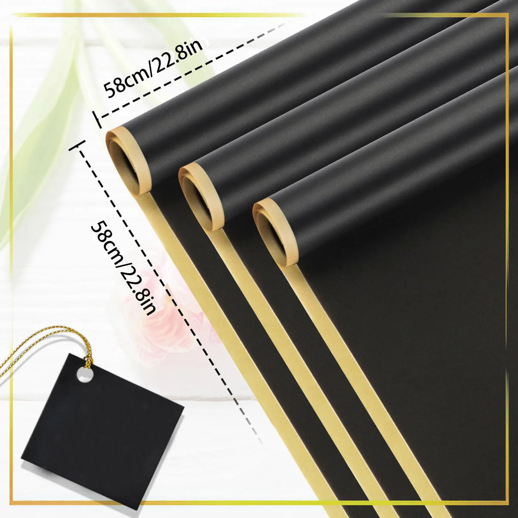 20pcs-56*54cm Black Gift Wrap with Gold Edges - Elegant Metallic Trim Wrapping Paper for Presents & Luxury Packaging