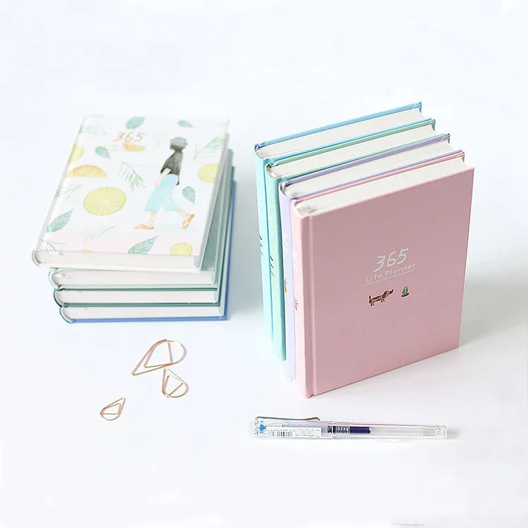365 Planner Agenda Notebook Colorful Inner Page Illustration Yearly Daily Plan Journal Diary Book Record Life Stationery Gifts