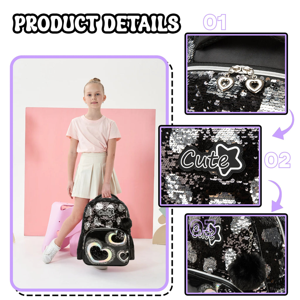 Kids Backpacks for Girls School Backpack with Lunch Bag Pencil Case for Elementary Student 3D Carton Plush Kids Travel SchoolBaG