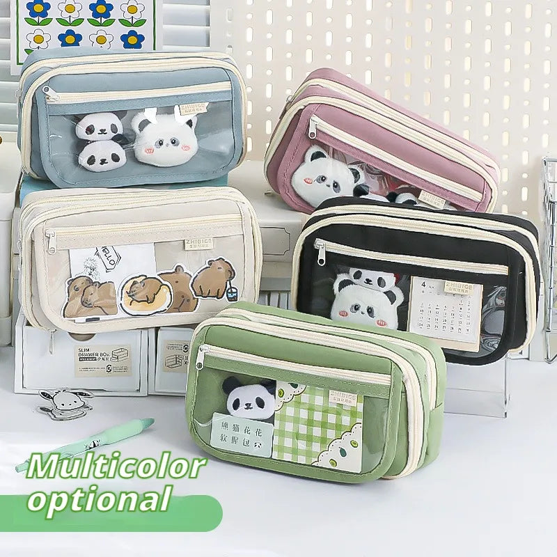 9-layer Large Capacity Pencil Case with Transparent Compartment and Magnetic Button Flip for Retrieval