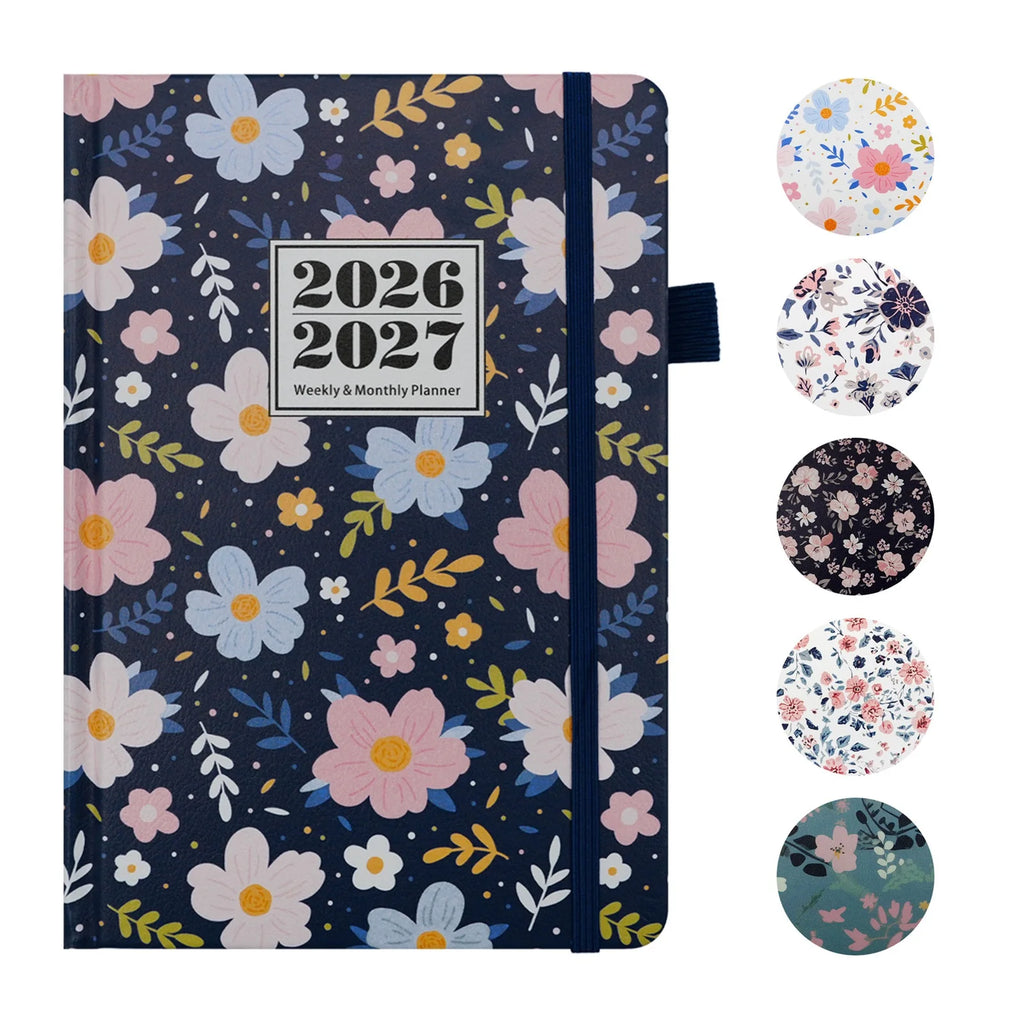 2026 2027 Floral Print Planner Weekly Monthly A5 Size 144 Pages Notebook Academic Daily Yearly Schedule Calendar Flower Design
