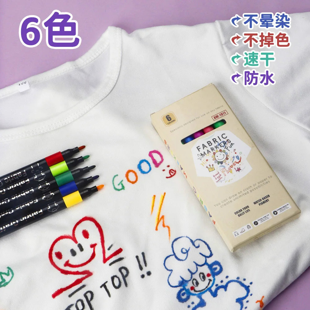 6/30 Colors Fabric Markers - Fine Tip Fabric Markers Permanent for Clothes - No Bleed Pens for T-Shirts, Bags, Textile, Canvas,