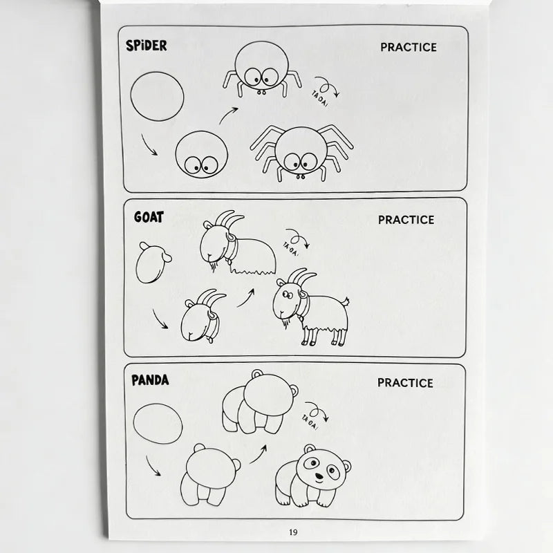 96 Animal Patterns, 32 Pages, Learn To Draw Animals, How To Draw: Teaching Drawing Book, Simple 4 Steps To Complete Drawing