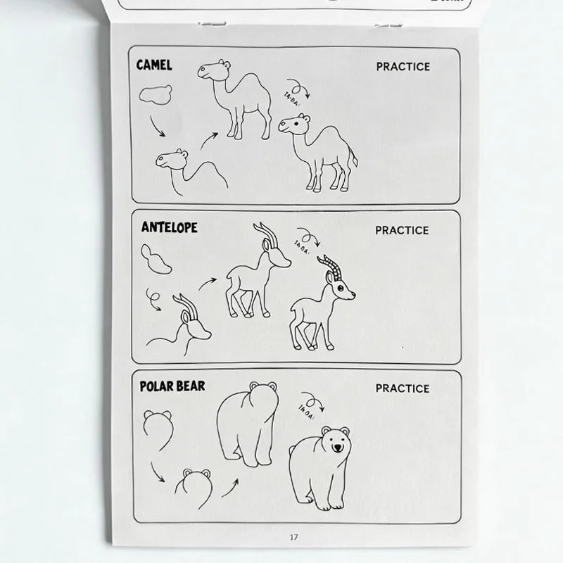 96 Animal Patterns, 32 Pages, Learn To Draw Animals, How To Draw: Teaching Drawing Book, Simple 4 Steps To Complete Drawing