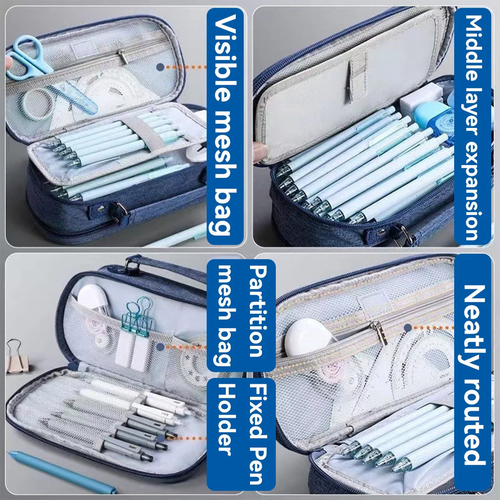 Pen Storage Bag Pencil Case 4 Layer Large Capacity Cosmetic High Quality Study Supplies Simple Student Stationary Boxes