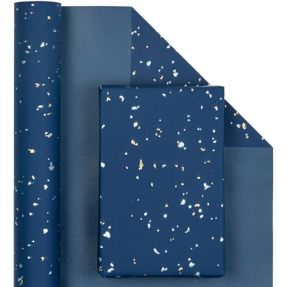 1roll Gift Wrapping Paper Navy Blue Gold Foil Gift Wrapping Paper Gift Paper Suitable for Birthdays and Festivals DIY Gift