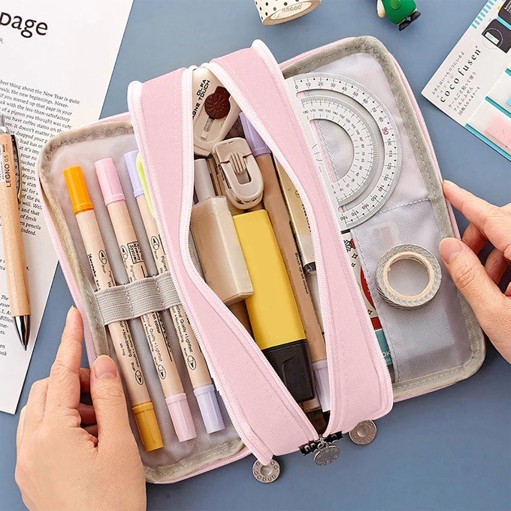New extra large capacity portable pencil case, simple aesthetics lightweight and durable, ideal for students and offices