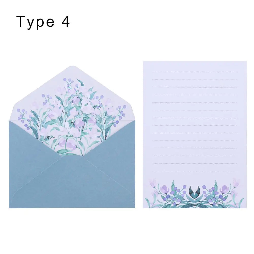 6PCS/Set Stationery Office School Greeting Invitation Card Printed Flower Love Note Floral Pattern Paper Letter Envelopes Set