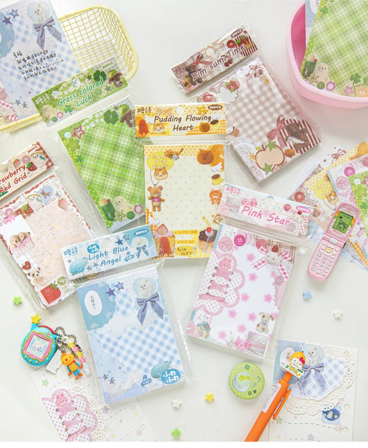 80pcs/pack Kawaii Japanese Stationery Student Message Memo Sticky Paper Scrapbook Background Paper School Office Supplies