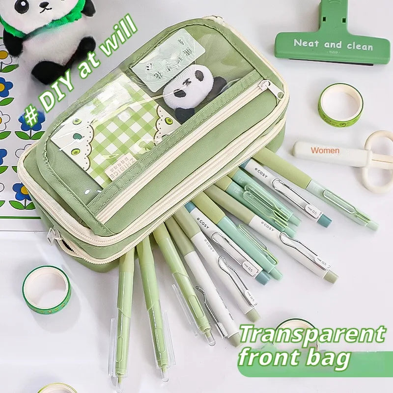 9-layer Large Capacity Pencil Case with Transparent Compartment and Magnetic Button Flip for Retrieval