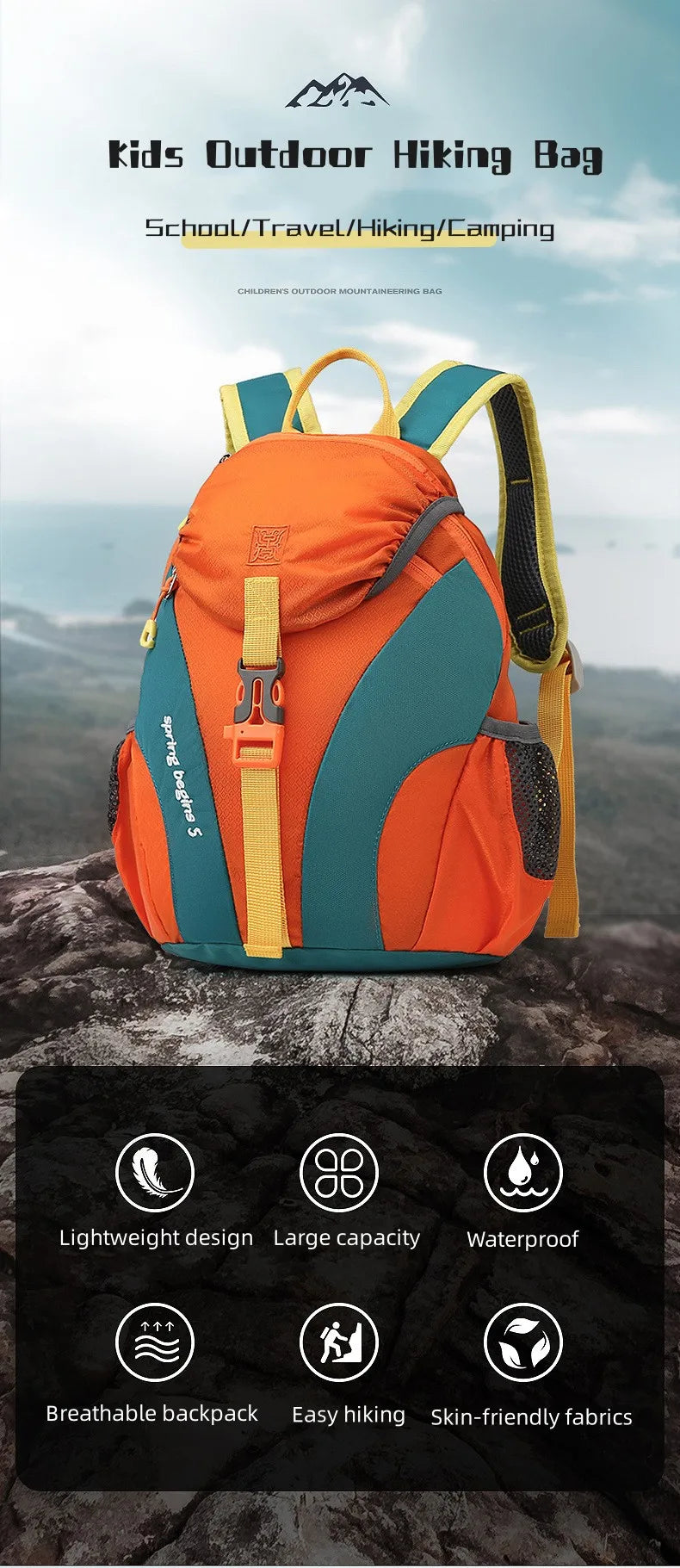 Kids Outdoor Hiking Backpack Lightweight Nylon Waterproof School Bag Girls Boys Large Capacity Leisure Travel Mountaineering Bag