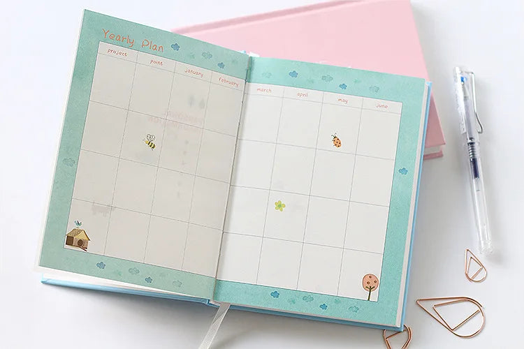 365 Planner Agenda Notebook Colorful Inner Page Illustration Yearly Daily Plan Journal Diary Book Record Life Stationery Gifts