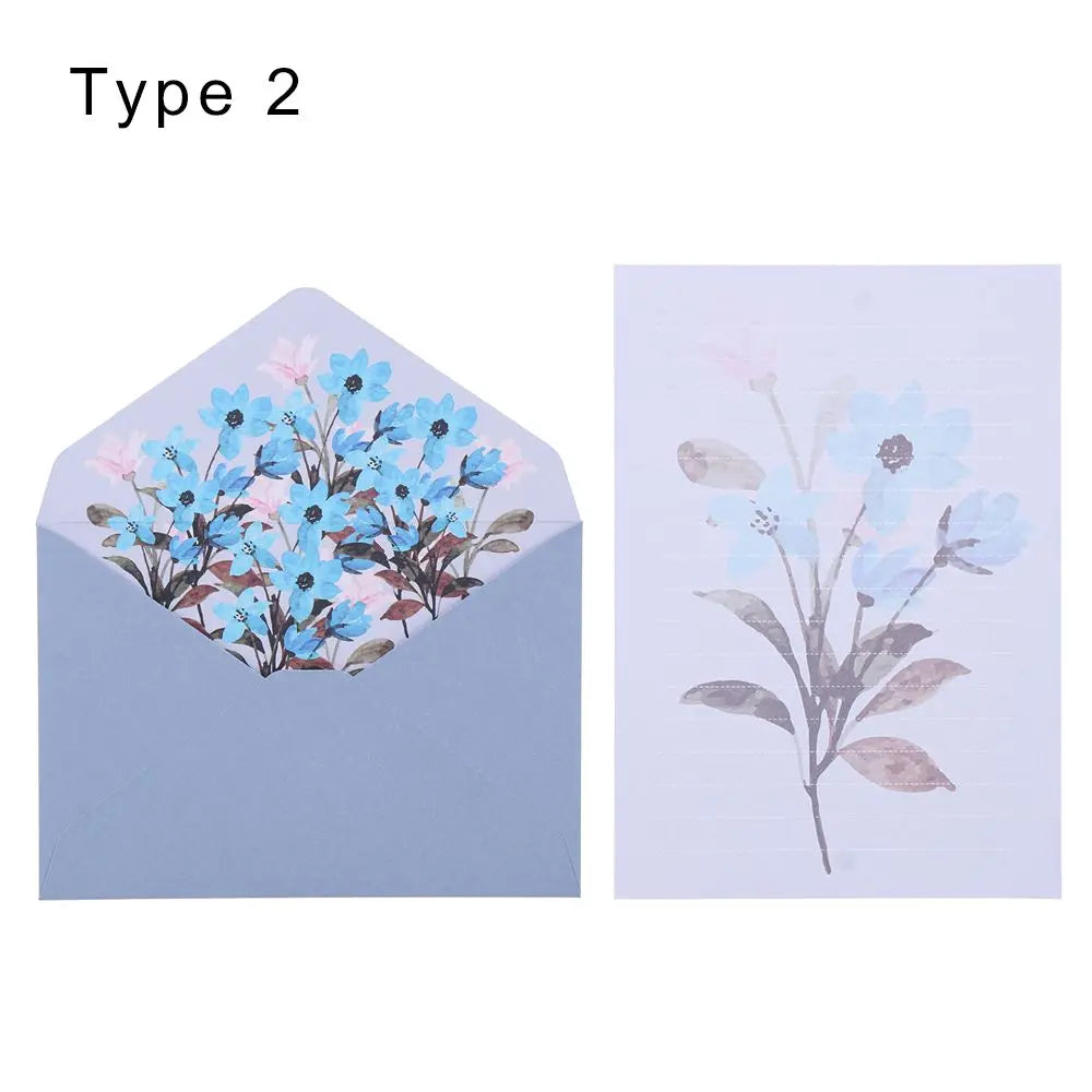 6PCS/Set Stationery Office School Greeting Invitation Card Printed Flower Love Note Floral Pattern Paper Letter Envelopes Set