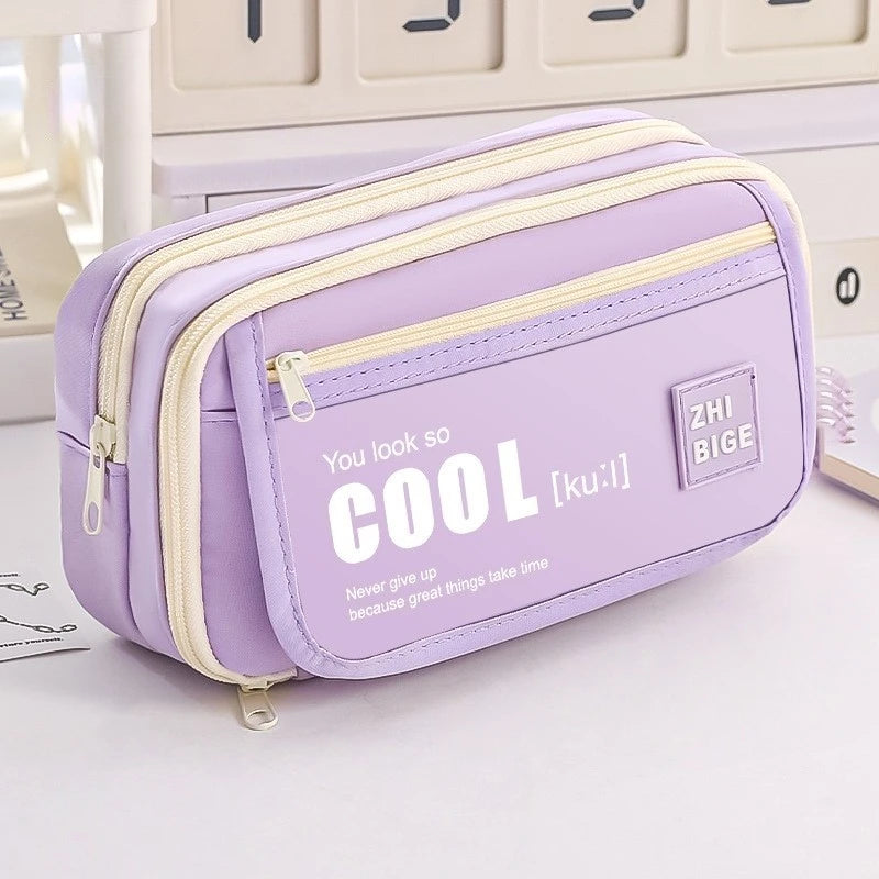 Pencil Case - Flip Cover Large Capacity Aesthetic Pencil Pouch with Zipper Mesh Stationery Organizer Pen Pouch A7816