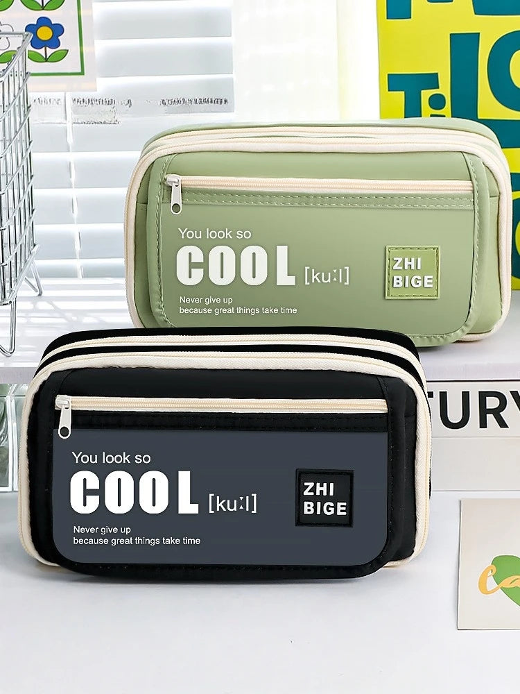 Pencil Case - Flip Cover Large Capacity Aesthetic Pencil Pouch with Zipper Mesh Stationery Organizer Pen Pouch A7816
