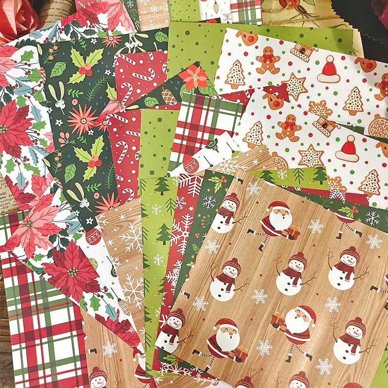 12 Sheet Scrapbooking Paper 15x15cm, Christmas Journal Planner Paper Pad Cardstock Backgrounds Card for DIY Art Craft Decoration