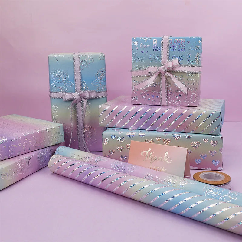 Wrapping Paper Iridescent Iridescent Gift Wrap Roll Confetti Gift Wrap Rainbow Holographic Birthday Wrapping Paper For Girls