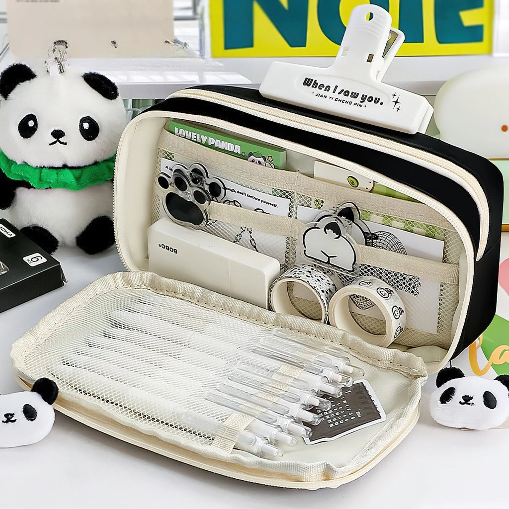 Pencil Case - Flip Cover Large Capacity Aesthetic Pencil Pouch with Zipper Mesh Stationery Organizer Pen Pouch A7816