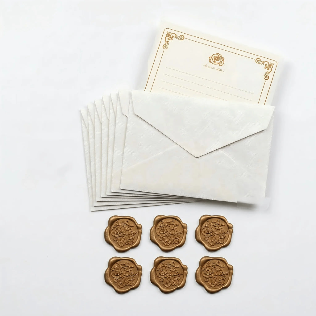 32pcs Vintage Stationery Paper Envelope Set Includes 6 Burlap Envelopes 20 Sheets of Writing Paper 6 Wax Seals for Invitations