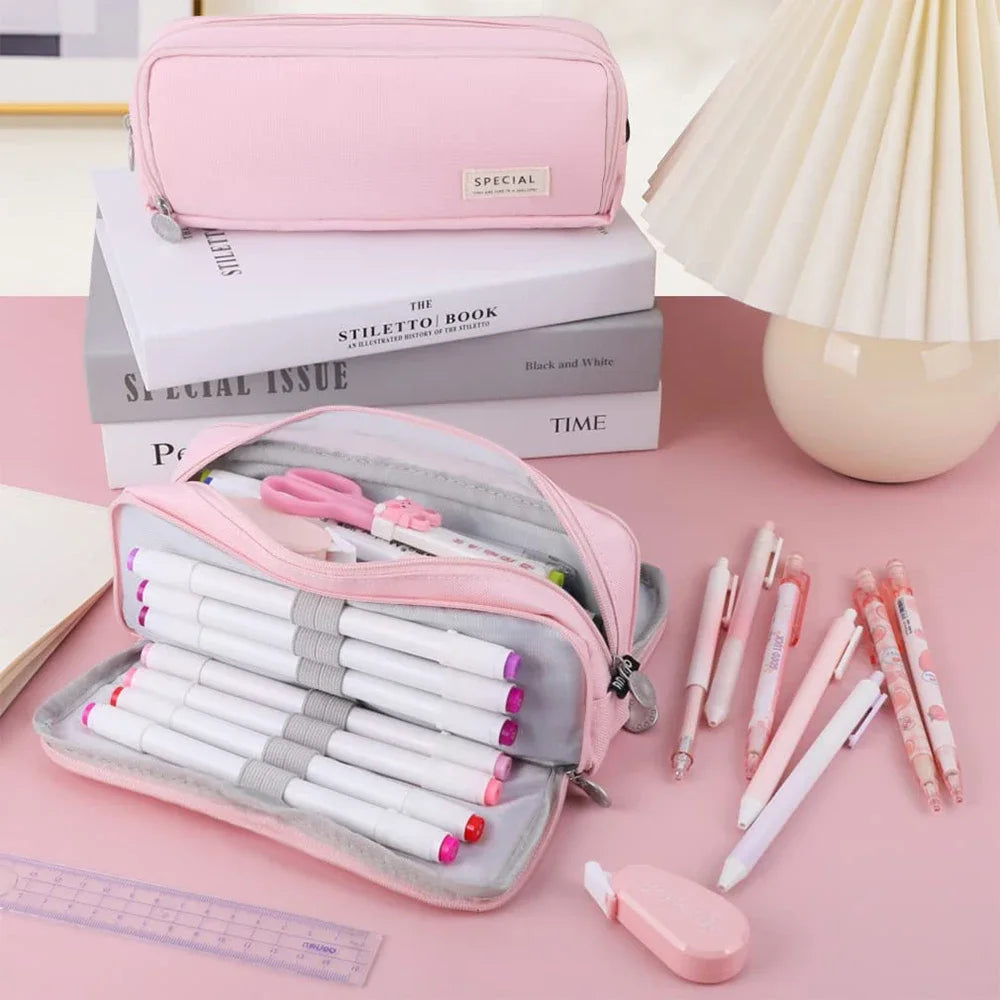 New extra large capacity portable pencil case, simple aesthetics lightweight and durable, ideal for students and offices