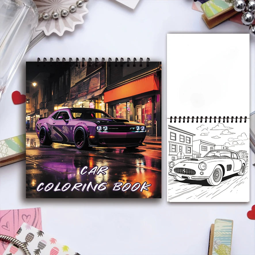 Coloring Book - 7.87 x 7.87 inches 32 pages car coloring book - ideal gift for family or friends