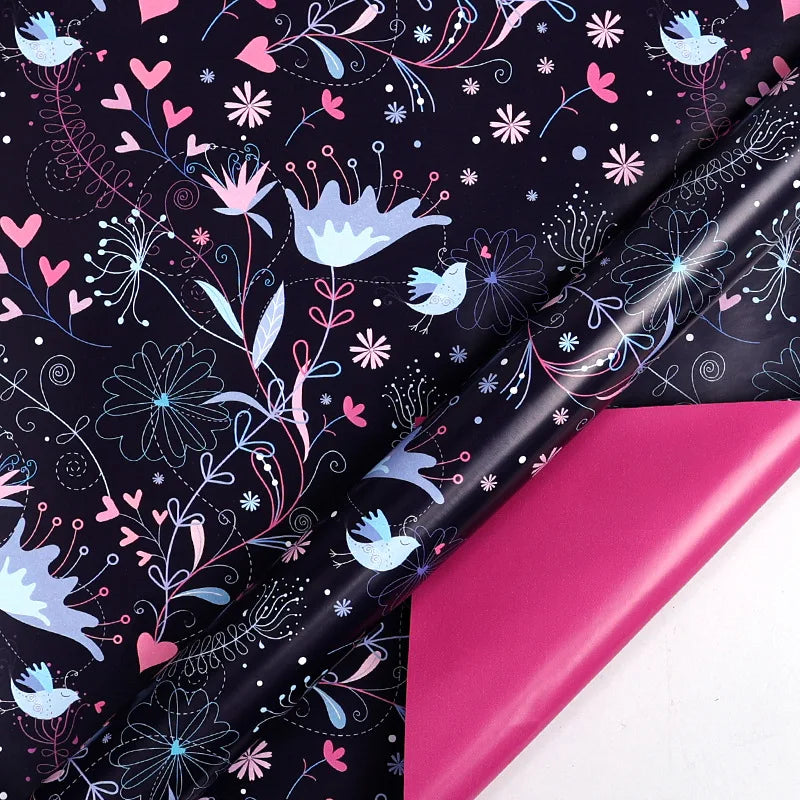 1 Roll Extra Long 43.18cm X 299.72cm Gift Wrap Roll |Elegant Pastel & Navy Blue/Pink/Black/White - Hearts, Birds, Floral Pattern