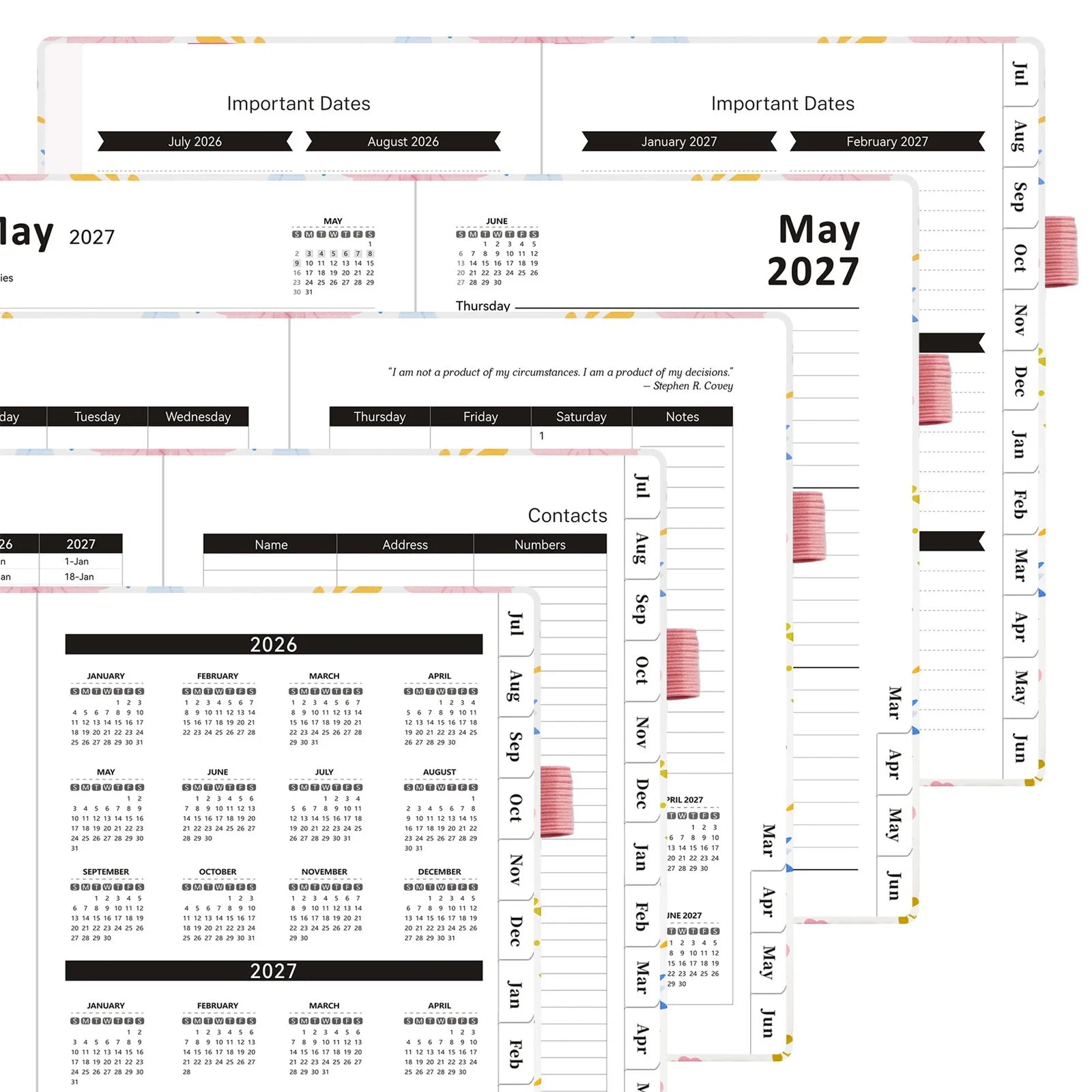 2026 2027 Floral Print Planner Weekly Monthly A5 Size 144 Pages Notebook Academic Daily Yearly Schedule Calendar Flower Design