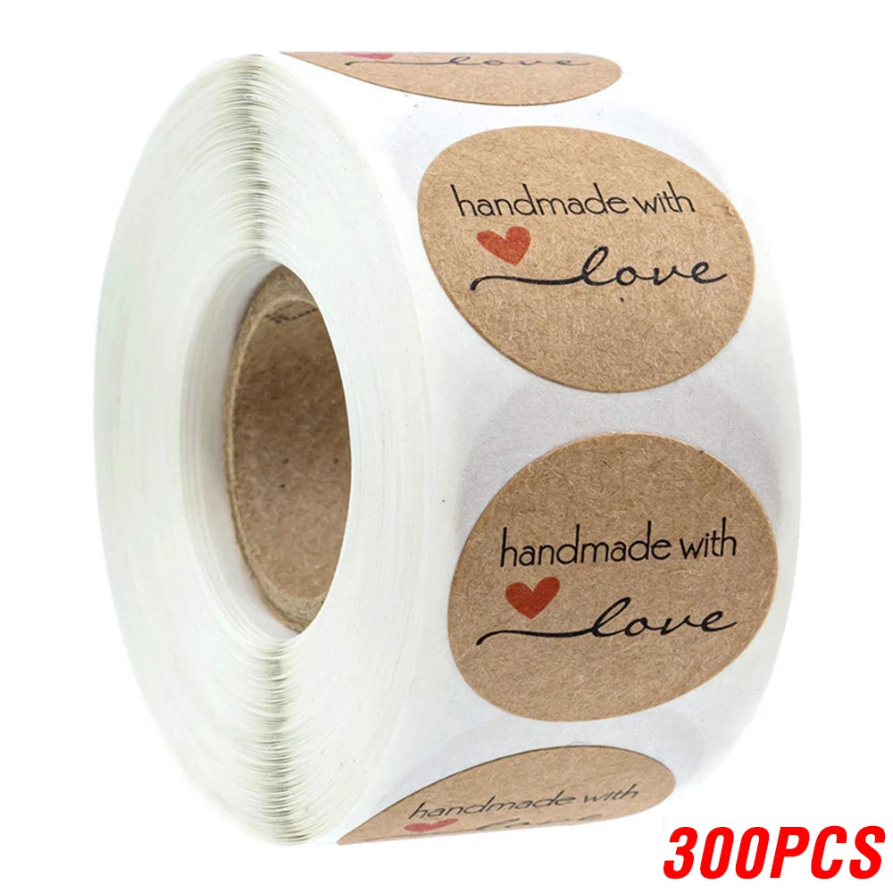 100-500pcs 1inch Vintage Kraft Paper Handmade With Love Stickers for Package Thank You Stationery Adhesive Labels Baking Seals