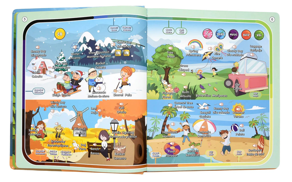 Spanish English Talking Learning Book for Kids Interactive Audio Sound Books Toddler Educational Toy To Learn Spanish Bilingual