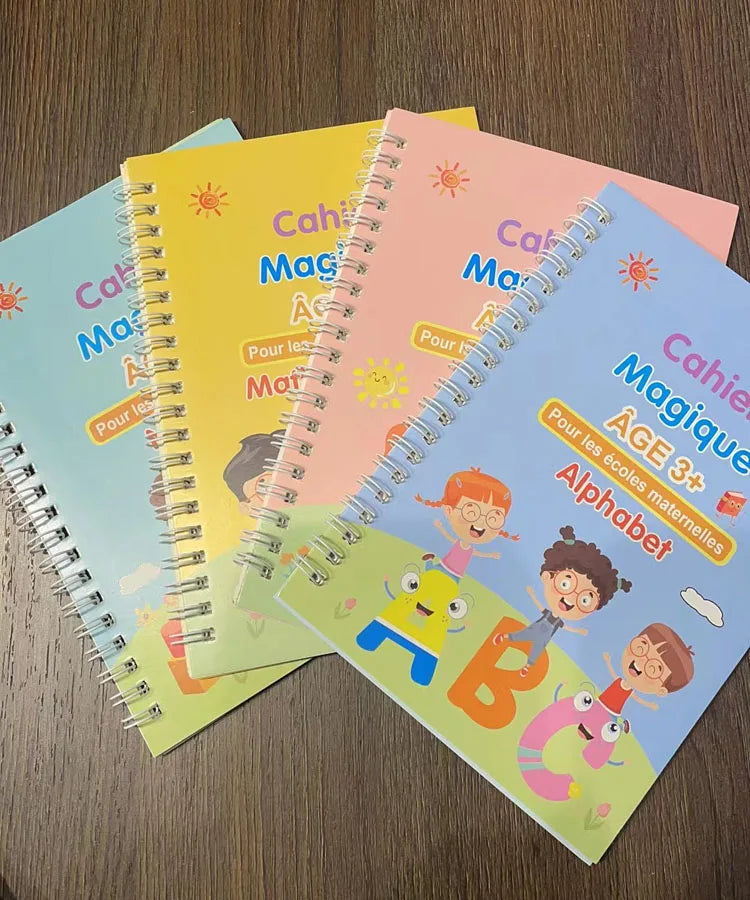 4pcs Portuguese Magic Practice Copybook Pen Preschools Kids Calligraphy Notebook Children Reusable  Writing Book Age 3-8
