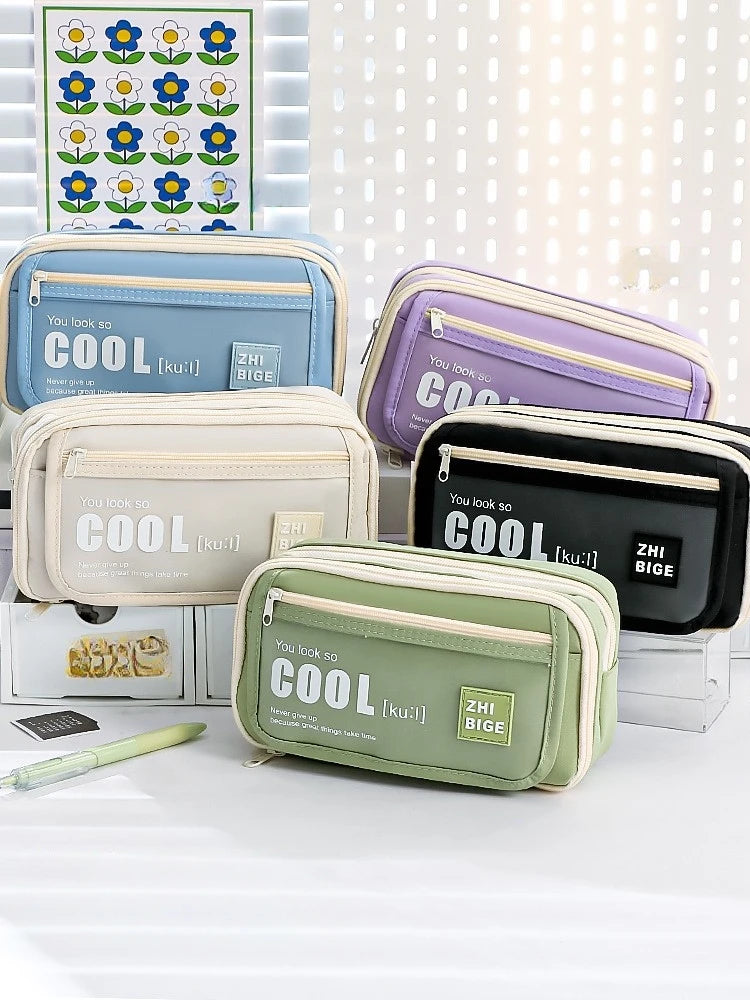 Pencil Case - Flip Cover Large Capacity Aesthetic Pencil Pouch with Zipper Mesh Stationery Organizer Pen Pouch A7816