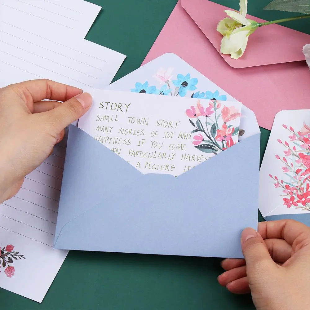 6PCS/Set Stationery Office School Greeting Invitation Card Printed Flower Love Note Floral Pattern Paper Letter Envelopes Set