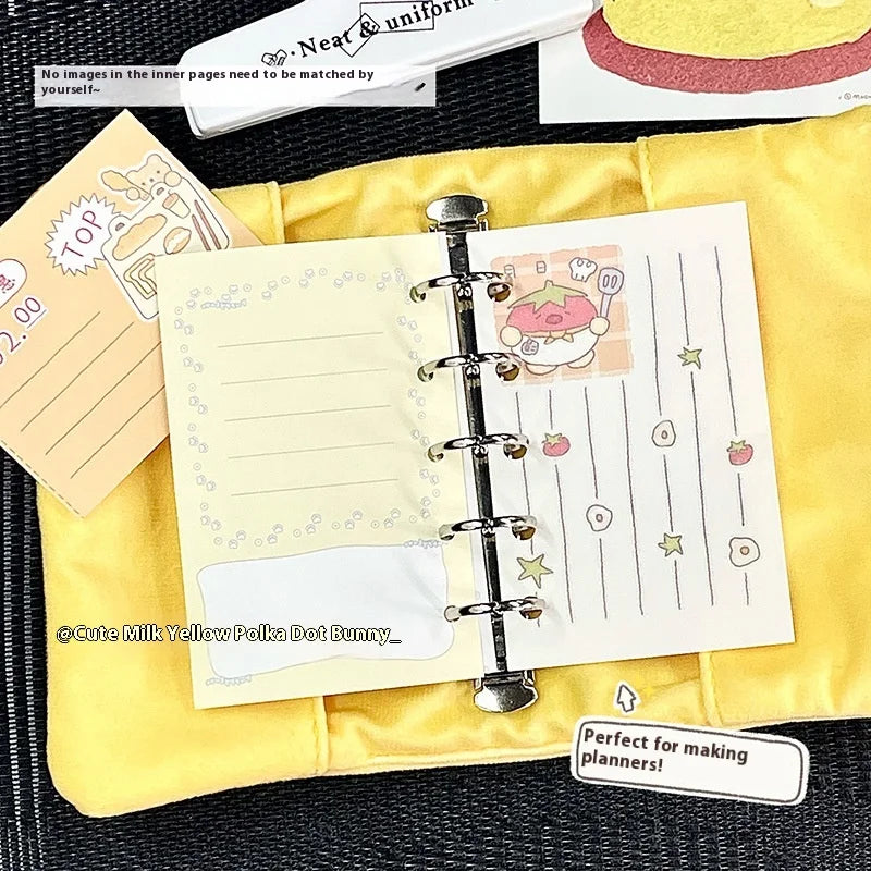 Cute M5 Handbook Book Cover Grey Cat Wave Dot Rabbit Cover High Beauty Simple Loose Leaf Notebook Only Shell