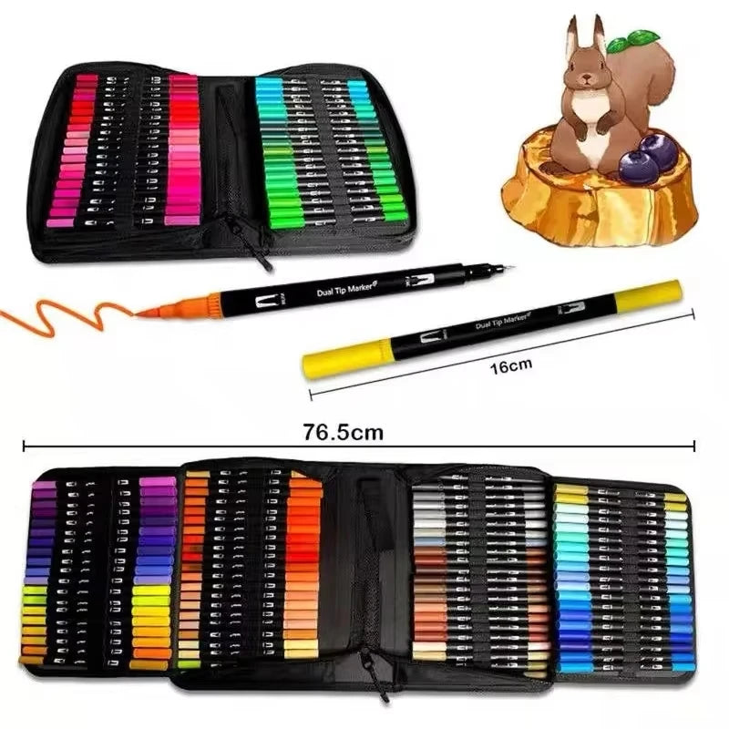 48/60/72/100/120 Colors Dual Tip Brush Marker Pens Watercolour FineLiner Manga Art Accessories Art Supplies Drawing Stationery