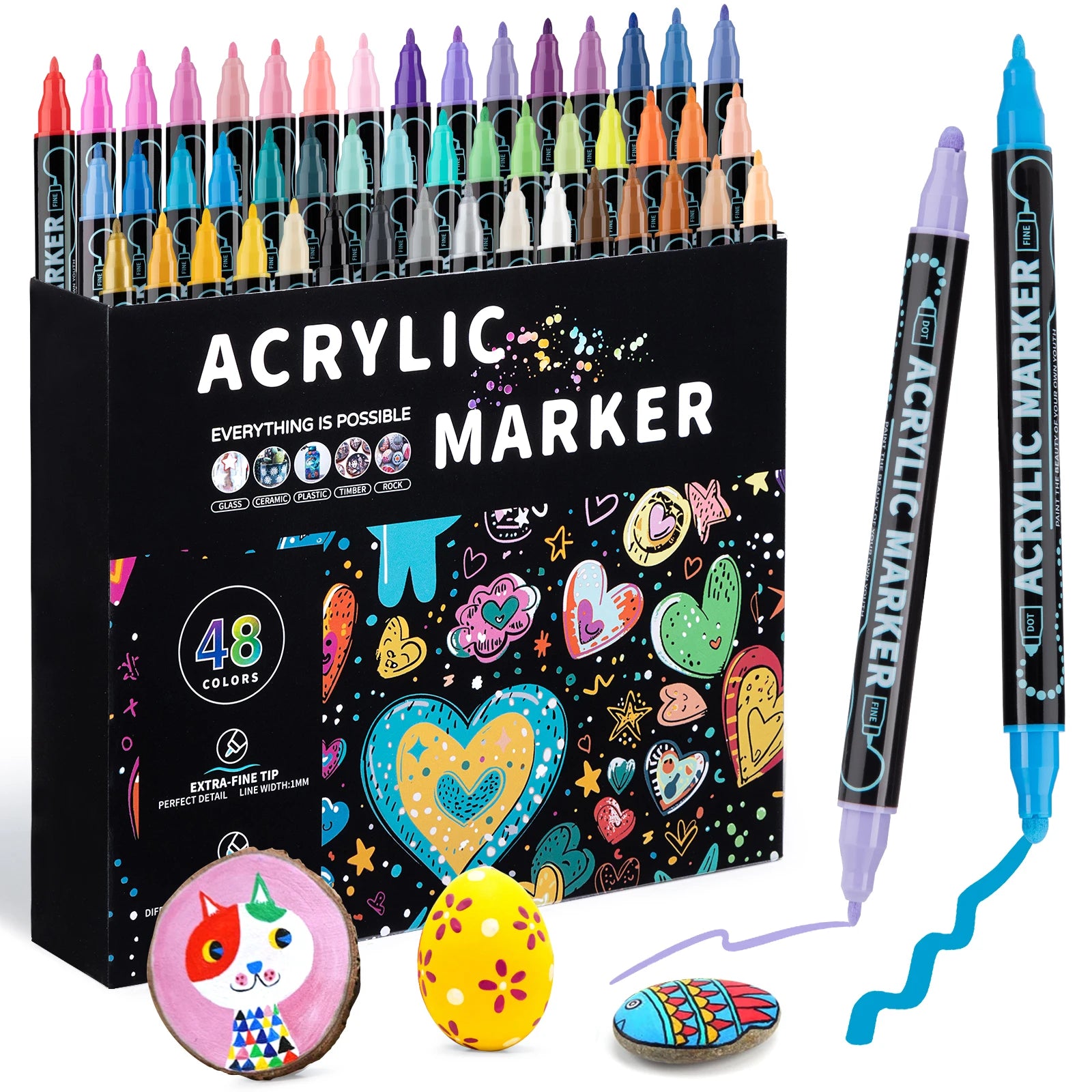 12/24/36/48 Colors Dual Tip Acrylic Paint Pens Markers  for Wood Canvas Stone Rock Painting Glass Ceramic Surfaces DIY Crafts
