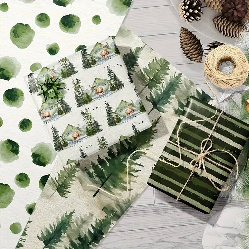 6-Pack Christmas Wrapping Paper – Vintage Green Tree Design Gift Wrap Sheets for Holiday Presents