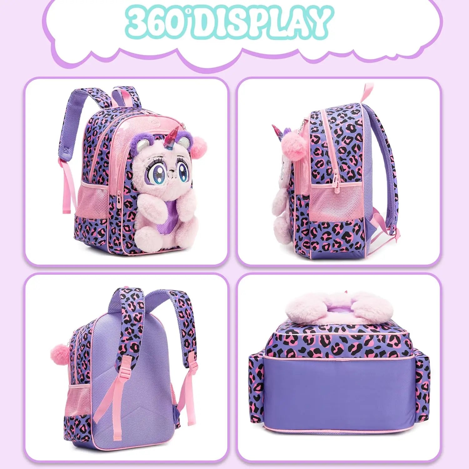Kids Backpacks for Girls School Backpack with Lunch Bag Pencil Case for Elementary Student 3D Carton Plush Kids Travel SchoolBaG