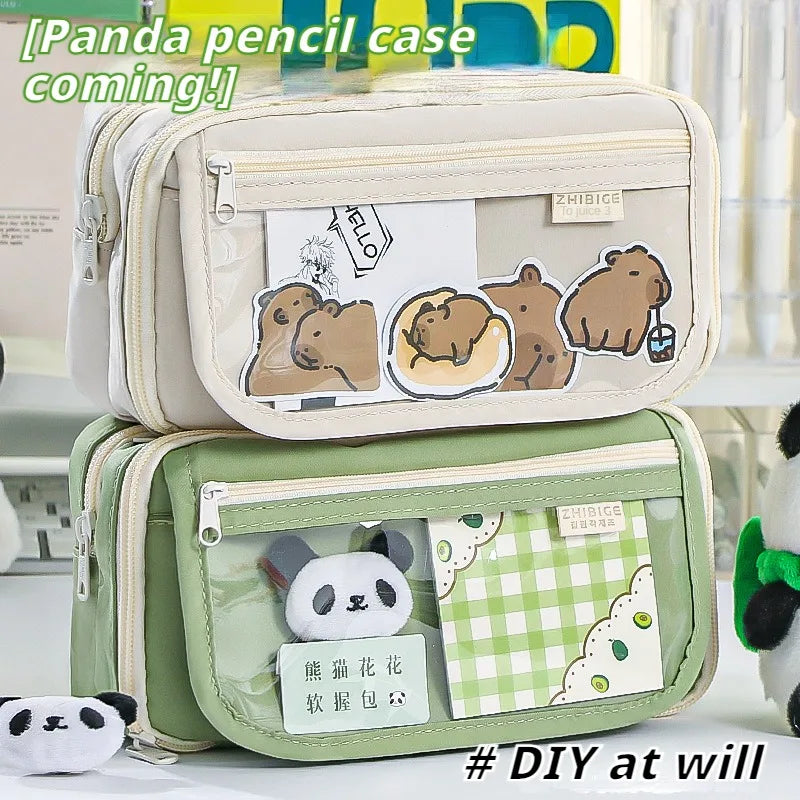 9-layer Large Capacity Pencil Case with Transparent Compartment and Magnetic Button Flip for Retrieval