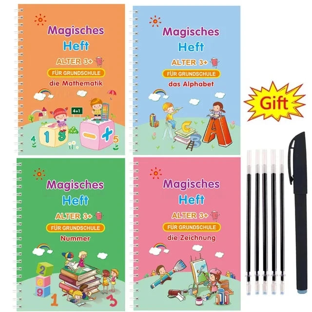 4pcs Portuguese Magic Practice Copybook Pen Preschools Kids Calligraphy Notebook Children Reusable  Writing Book Age 3-8
