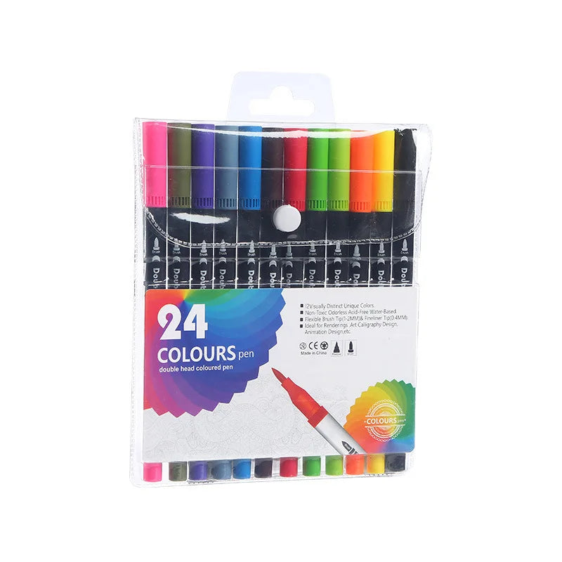 12-60 Colors Felt Tip Drawing Watercolor Art Markers Pen Dual Brush Fineliner Colouring Pen Set for Calligraphy Painting